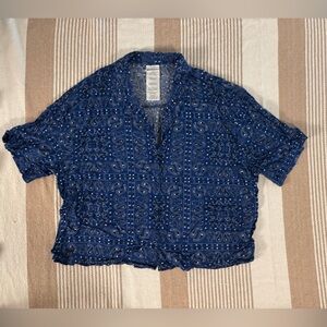 Target Navy Bandana Print Cropped Button Front Top